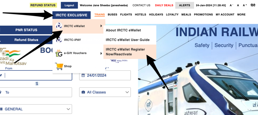 Register or reactivate IRCTC eWallet